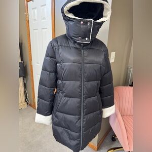 Tahari Black Puffer Coat with Sherpa Trim - Women's Winter Jacket